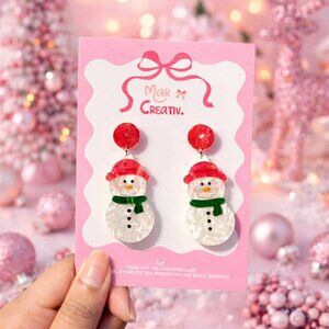 Snowman Christmas Earrings Cute Holiday Dangle Earrings Festive Winter Jewelry
